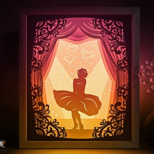Modello SVG per scatola ombra Monroe Singer, Silhouette donna Papercut Lightbox Cricut SVG, Marilyn 3D a strati Papercut Light box DXF Papercraft