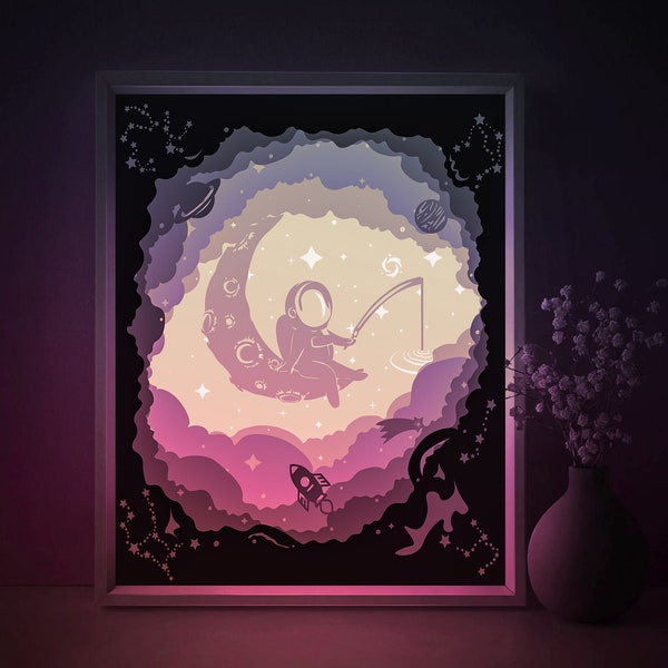 Space Cosmonaut Shadow box SVG Template, Star Astronaut Papercut Lightbox cricut SVG, 3D layered Paper cut Light box DXF Papercraft Space Cosmonaut Shadow box SVG Template, Star Astronaut Papercut Lightbox cricut SVG, 3D layered Paper cut Light box DXF Papercraft