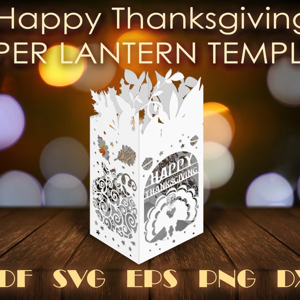 Happy Thanksgiving Paper lantern Templates, Fall Turkey paper cut diy lantern papercraft, decor candles template cricut svg eps dxf art