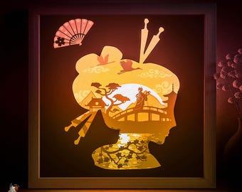 Japan Scape Shadow box SVG Template, Japanese Geisha Papercut Lightbox cricut SVG, 3D layered  Paper cut Light box DXF Papercraft