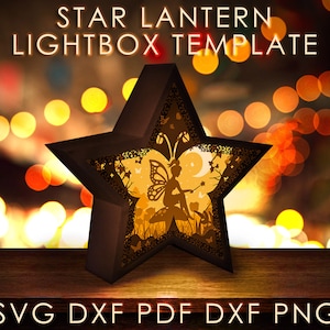 Forest Fairy Star Lantern Shadow box SVG Template, Fairytale Papercut Lightbox cricut SVG, 3D layered Paper cut Light box Papercraft DXF