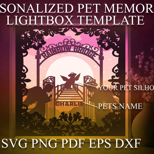 Personalized Pet Memorial Lightbox box SVG Template, Your Dog Cat Portrait Silhouette Papercut Lightbox, 3D layer Custom 8x8 Shadow box file Personalized Pet Memorial Lightbox box SVG Template, Your Dog Cat Portrait Silhouette Papercut Lightbox, 3D layer Custom 8x8 Shadow box file