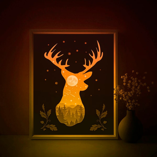 Forest Deer Shadow box SVG Template, Mountains Nature Papercut Lightbox cricut SVG, 3D layered Paper cut Light box DXF Papercraft Forest Deer Shadow box SVG Template, Mountains Nature Papercut Lightbox cricut SVG, 3D layered Paper cut Light box DXF Papercraft
