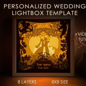 Gepersonaliseerde huwelijkscadeau Love Shadow box SVG-sjabloon, aangepaste bruiloft borden datum Papercut lightbox cricut SVG 3D-laag lightbox Papercraft