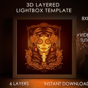 Modèle SVG Dia de los Muertos, le jour des morts Papercut Lightbox cricut SVG, calque 3D La catrina Papier découpé DXF Papercraft