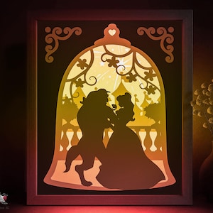 La bella e la bestia Shadow box SVG Template, Love Fairytale Papercut Lightbox Cricut SVG, 3D layered Papercut Light box DXF Papercraft