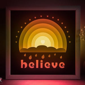 Rainbow Hope Shadow box SVG Template, Believe Papercut Lightbox cricut SVG, 3D layered Paper cut Light box DXF Papercraft