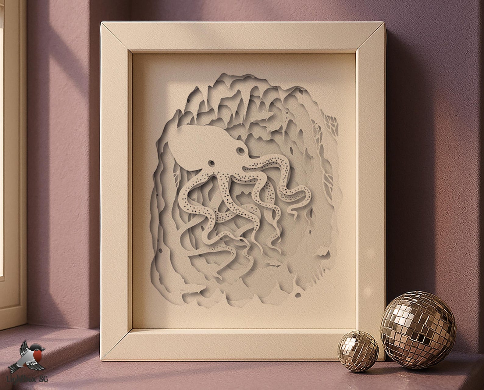 Octopus Shadow Box SVG Template, Ocean Bottom Papercut Lightbox Cricut ...
