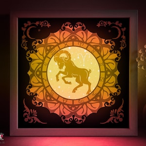 Zodiac Aries Shadow box SVG Template, Astrological Signs Papercut Lightbox cricut SVG, 3D layered Paper cut Light box DXF Papercraft