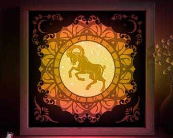 Zodiac Aries Shadow box SVG Template, Astrological Signs Papercut Lightbox cricut SVG, 3D layered Paper cut Light box DXF Papercraft