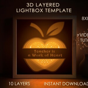 Lehrer Schattenbox SVG-Vorlage, Lehrer ist Herzensarbeit Papierschnitt Lightbox Cricut SVG, 3D-Schichtung Apple Papierschnitt Lightbox DXF Papercraft