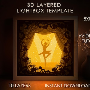 Ballerina danza favola Shadow box SVG Template, Papercut Lightbox cricut SVG, 3D stratificato Paper cut Light box DXF Papercraft