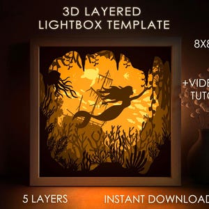 Little Mermaid Shadow Box SVG Template, Fairytale Papercut Lightbox ...