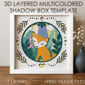 Wald Baby Fuchs Schattenbox SVG-Vorlage, farbiger Papierschnitt Baum Schattenbox Cricut DXF, 3D-Schicht Papierschnitt Box Papierkunst Karton Kunst Datei