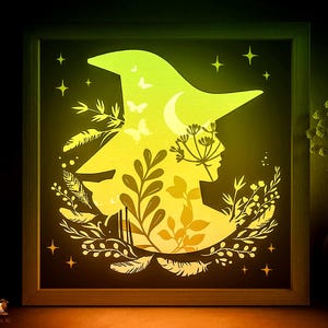 Little Witch Shadow box SVG Template, Cute Halloween decor Papercut Lightbox cricut SVG, 3D layered Paper cut Light box DXF Papercraft