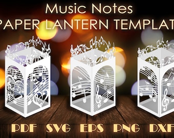 3 mallar för musiknoter, papperslyktor, musikermönster, pappersskuret, diy-lyktor, papperspyssel, dekorljusmall, Cricut svg eps dxf art