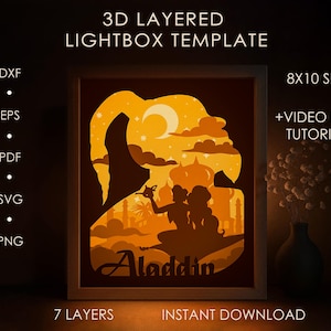 Aladino Favola araba Shadow box SVG Template, Papercut Lightbox Cricut SVG, 3D stratificato Papercut Light box DXF Papercraft