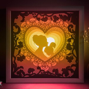 Modello SVG per scatola ombra Love Mom, Lightbox Papercut per la festa della mamma Cricut SVG, Lightbox Papercut a strati 3D DXF Papercraft
