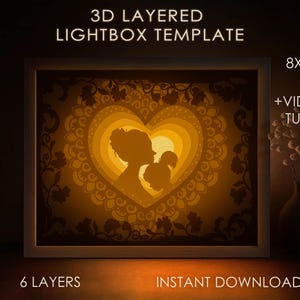 Liebe Mama Schattenbox SVG-Vorlage, Muttertag Papierschnitt Lightbox Cricut SVG, 3D-Schicht Papierschnitt Lightbox DXF Papercraft