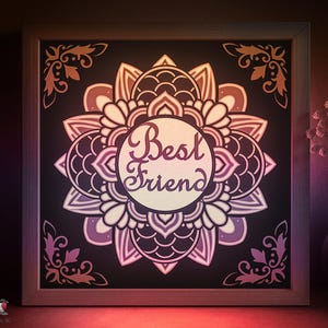 Bester Freund Schattenbox SVG-Vorlage, Mandala Blumenmuster Papierschnitt Lightbox Cricut SVG, 3D-Schichtung Papierschnitt Lightbox DXF Papercraft