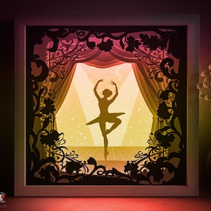 Ballerina danza favola Shadow box SVG Template, Papercut Lightbox cricut SVG, 3D stratificato Paper cut Light box DXF Papercraft