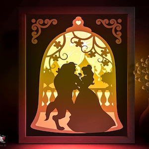 Beauty and the Beast Shadow box SVG Template, Love Fairytale Papercut Lightbox cricut SVG, 3D layered Paper cut Light box DXF Papercraft