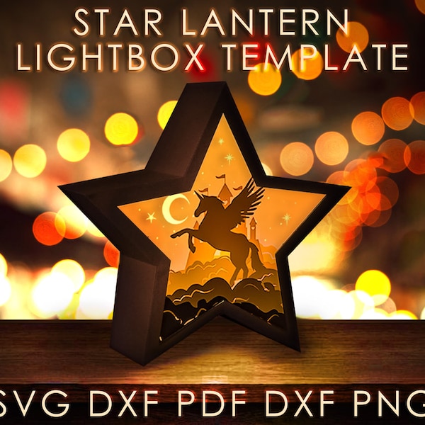 Unicorn Star Lantern Shadow box SVG Template, Fairy tale Pegasus Papercut Lightbox cricut SVG, 3D layered Paper cut Light box DXF Papercraft Unicorn Star Lantern Shadow box SVG Template, Fairy tale Pegasus Papercut Lightbox cricut SVG, 3D layered Paper cut Light box DXF Papercraft