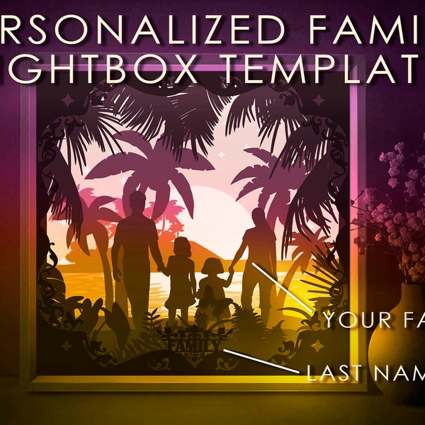 Personalized Family Portrait Shadow box SVG, Custom Signs Papercut Lightbox cricut Template, 3D layered Palm Beach Paper cut Light box file Personalized Family Portrait Shadow box SVG, Custom Signs Papercut Lightbox cricut Template, 3D layered Palm Beach Paper cut Light box file
