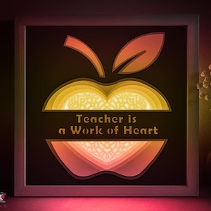Lehrer Schattenbox SVG-Vorlage, Lehrer ist Herzensarbeit Papierschnitt Lightbox Cricut SVG, 3D-Schichtung Apple Papierschnitt Lightbox DXF Papercraft