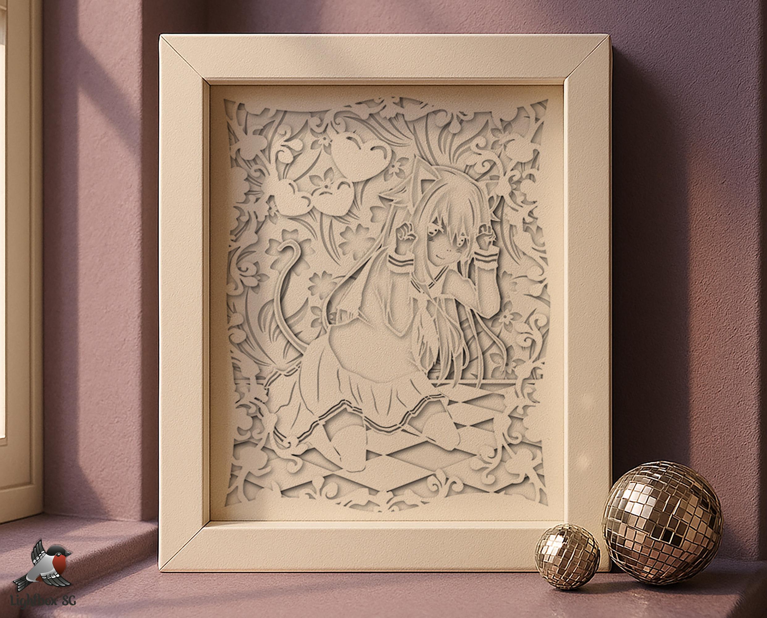 Anime Schoolgirl Shadow Box SVG Template, Neko Girl Papercut Lightbox ...