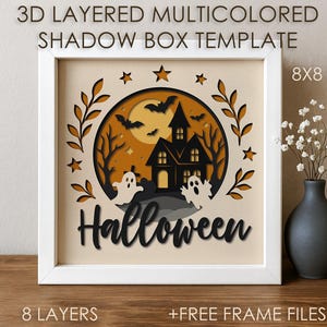 3D Halloween Shadow box SVG Template, Colored Spooky Papercut Shadow box cricut file, Layered Paper cut Card Cardstock Silhouette DXF PNG
