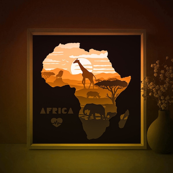 Africa Map Scape Shadow box SVG Template, Safari Animals Papercut Lightbox cricut SVG, 3D layered Nature Paper cut Light box DXF Papercraft Africa Map Scape Shadow box SVG Template, Safari Animals Papercut Lightbox cricut SVG, 3D layered Nature Paper cut Light box DXF Papercraft