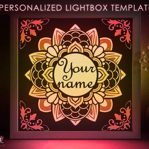 Personalisierte Zeichen Schattenbox SVG-Vorlage, Ihren Namen Mandala Blume Papierschnitt Lightbox Cricut SVG, 3D-Schichtung Papierschnitt Lightbox Papercraft