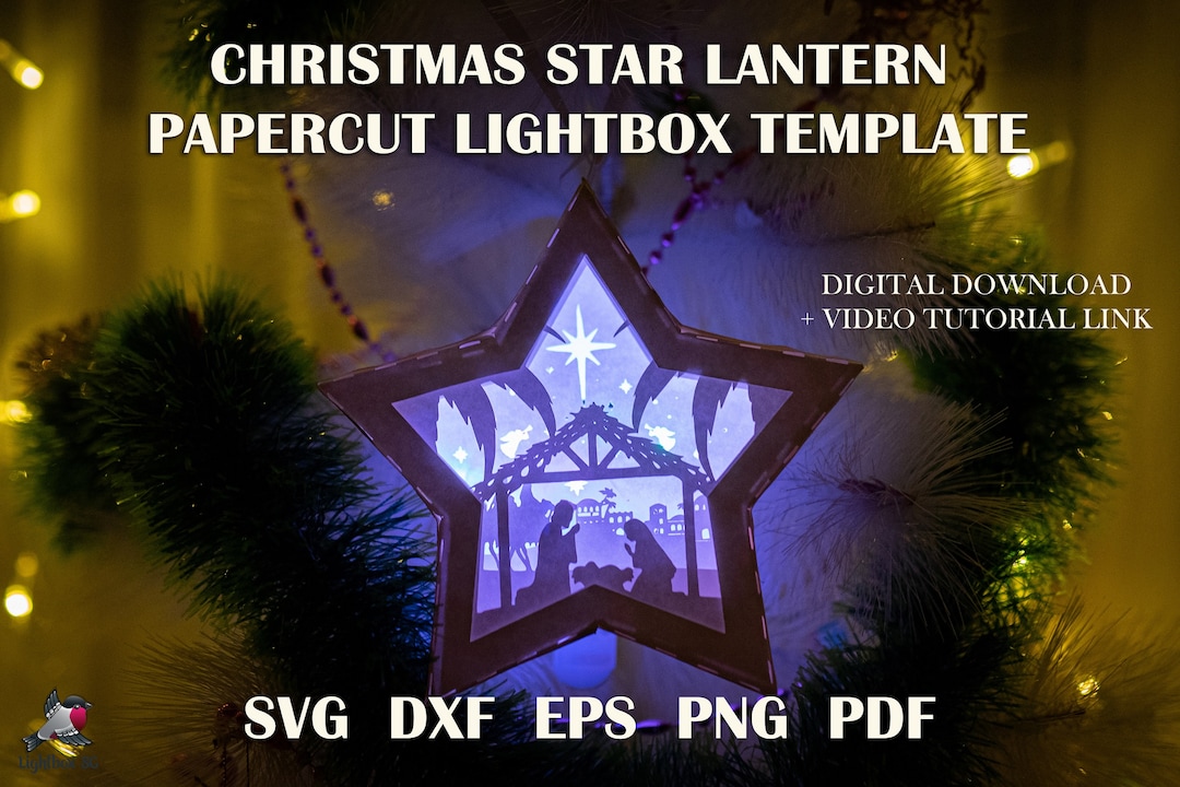Holy Night Star Lightbox SVG Template, Christmas Tree Toy Papercut ...
