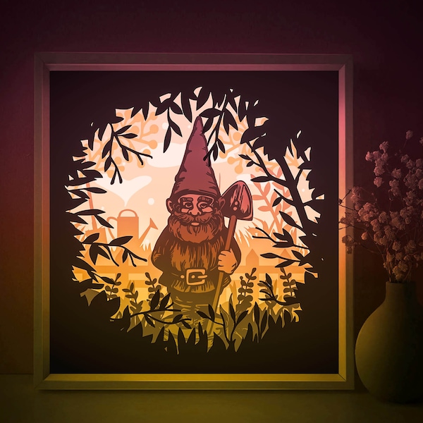 Garden Gnome Shadow box SVG Template, Cute Papercut Lightbox cricut SVG, 3D layered Fairytale Paper cut Light box DXF Papercraft Garden Gnome Shadow box SVG Template, Cute Papercut Lightbox cricut SVG, 3D layered Fairytale Paper cut Light box DXF Papercraft