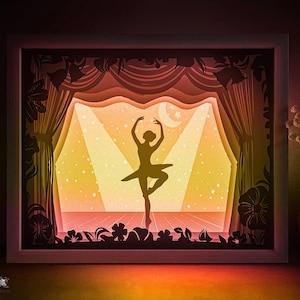 Ballerina danza favola Shadow box SVG Template, Papercut Lightbox cricut SVG, 3D stratificato Paper cut Light box DXF Papercraft