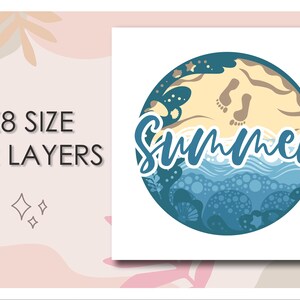 3D Summer Shadow Box SVG Template, Colored Sea Waves Papercut Beach ...