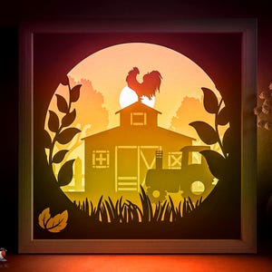 Tractor Shadow Box Farm House Shadow Box SVG Template, Village Nature Papercut Lightbox ...