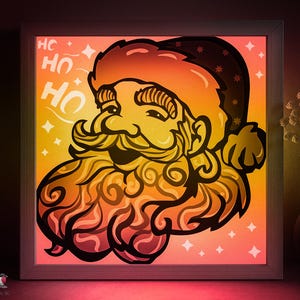 Modello SVG per scatola ombra di Babbo Natale, Lightbox di carta ritagliata di Buon Natale Cricut SVG, Lightbox di carta ritagliata di Natale a strati 3D DXF Papercraft