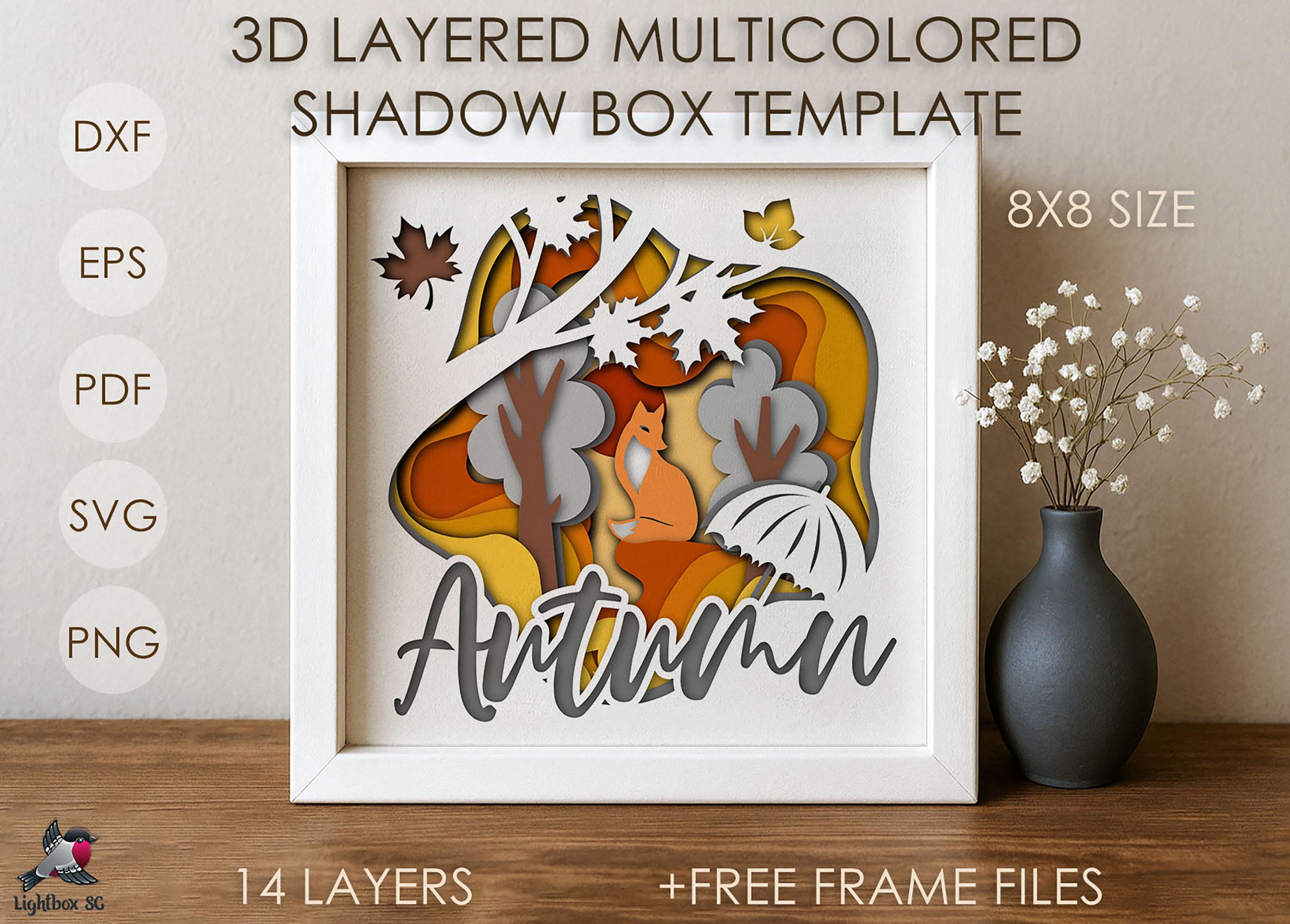 Autumn Fox Shadow Box SVG Template, Fall Colored Papercut Shadow Box ...