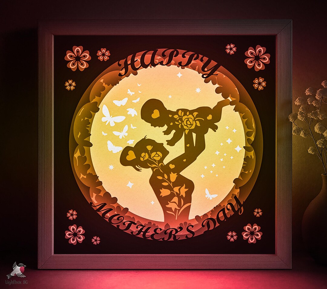 Happy Mothers Day Shadow Box SVG Template, Mom and Child Papercut ...