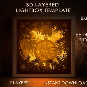Let it snow Shadow box SVG-sjabloon, Merry Christmas Papercut Lightbox cricut SVG, 3D gelaagde kerstbal Papercut Lightbox DXF Papercraft