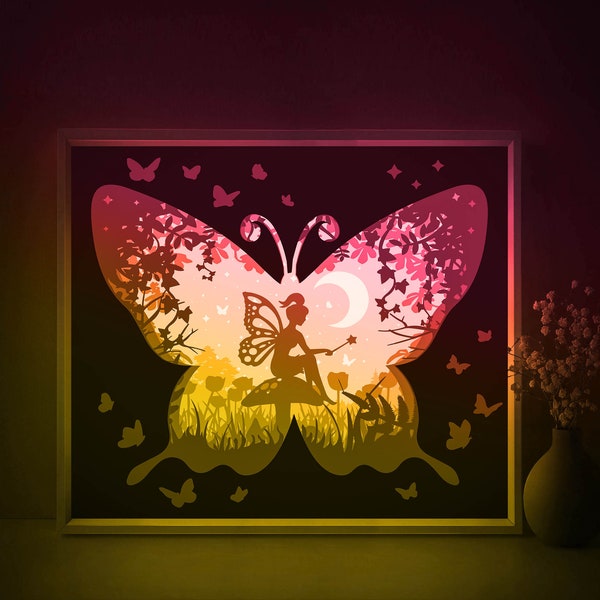 Fairy Shadow box SVG Template, Butterfly fairytale Papercut Lightbox cricut SVG, 3D layered Paper cut Light box DXF Papercraft Fairy Shadow box SVG Template, Butterfly fairytale Papercut Lightbox cricut SVG, 3D layered Paper cut Light box DXF Papercraft