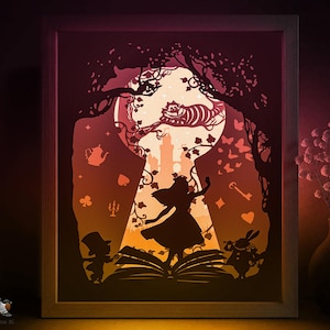 Alice in Wonderland fairytale Shadow box SVG Template, Papercut Lightbox cricut SVG, 3D layered Paper cut Light box DXF Papercraft
