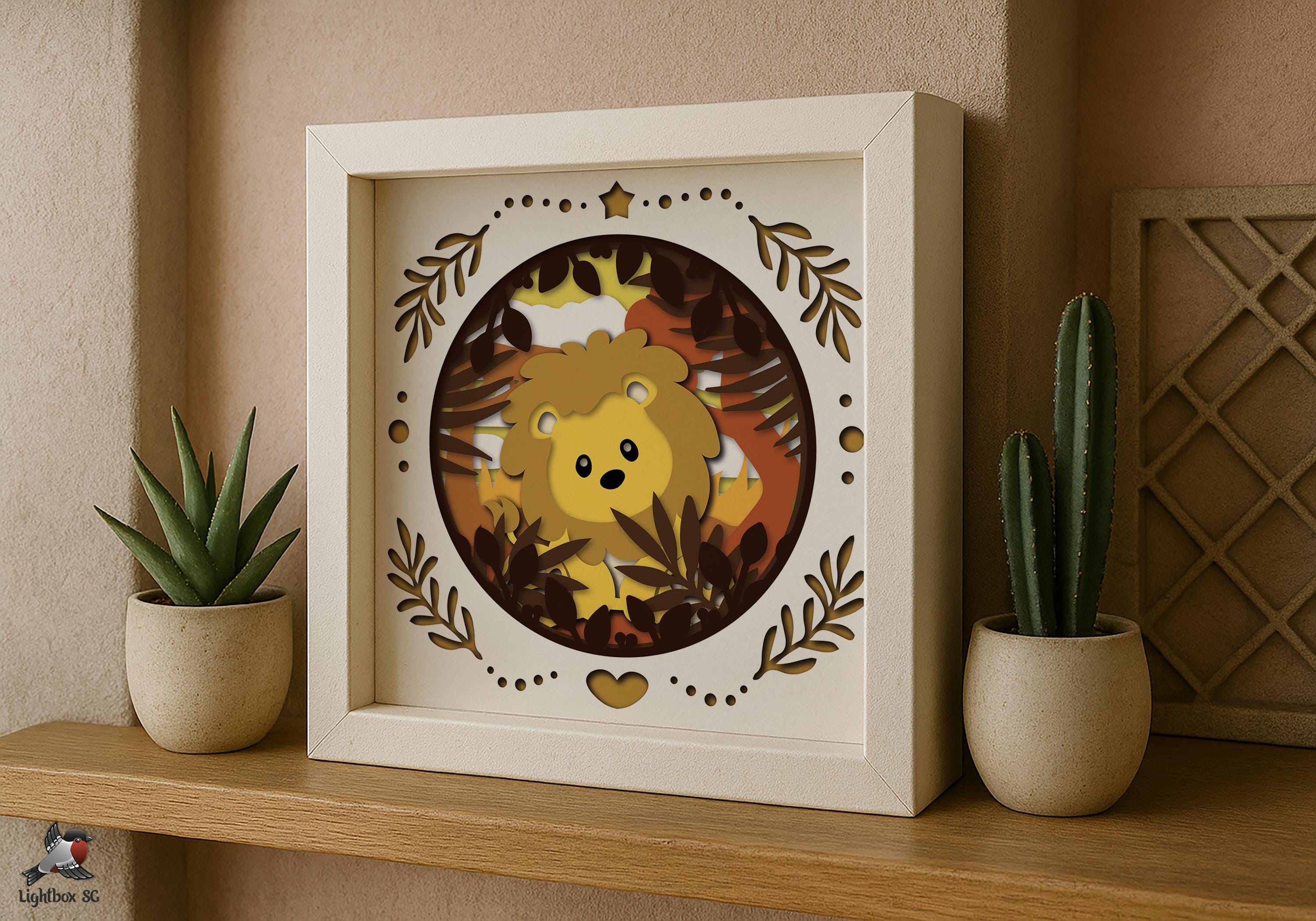 African Lion Baby Shadow Box SVG Template, Colored Papercut Shadow Box ...