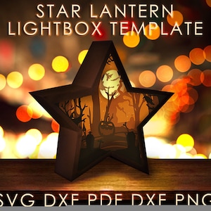 Halloween Star Laterne Schatten Box SVG-Vorlage, Kürbis Jack Papierschnitt Lightbox Cricut SVG, 3D-Schichtung Papierschnitt Lightbox DXF Papercraft