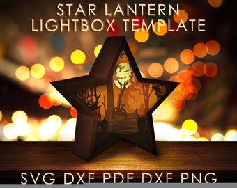 Halloween Star Lantern Shadow Box SVG Template, Pumpkin Jack Papercut ...