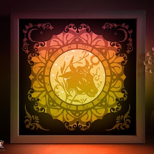 Sternzeichen Stier Schattenbox SVG-Vorlage, astrologische Zeichen Papierschnitt Lightbox Cricut SVG, 3D-Schichtung Papierschnitt Lightbox DXF Papercraft