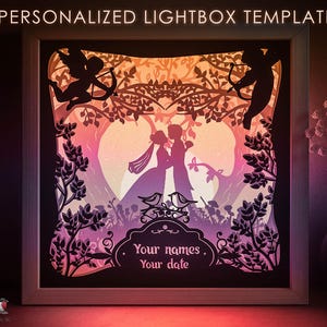 Caixa de sombras personalizada para presente de casamento, modelo SVG, placas de casamento personalizadas, data, caixa de luz em papel recortado, caixa de luz em papel SVG, camada 3D, Cricut, caixa de luz em papel artesanal