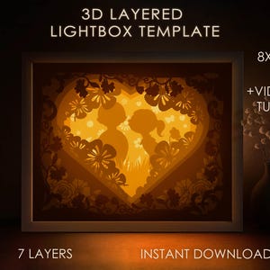 Modello SVG per scatola ombra a forma di cuore, Lightbox in carta ritagliata per bambini e bambine, Lightbox in carta ritagliata per bambini e bambine, Lightbox in carta ritagliata a strati 3D DXF Papercraft